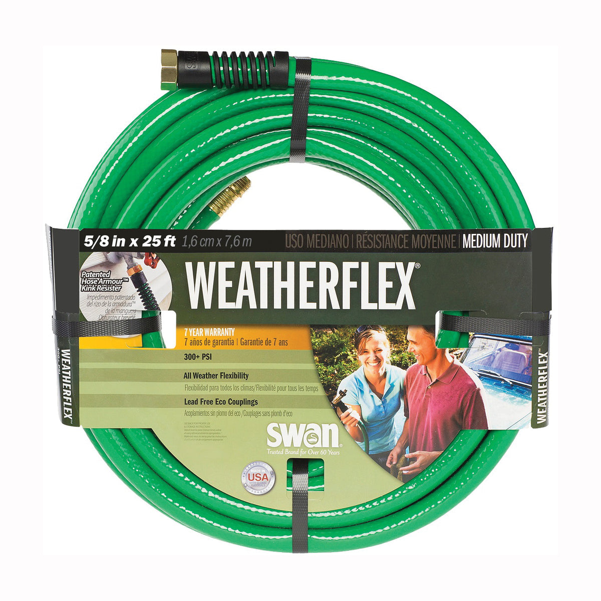SWAN SNWF58025 Garden Hose, 25 ft L, Green