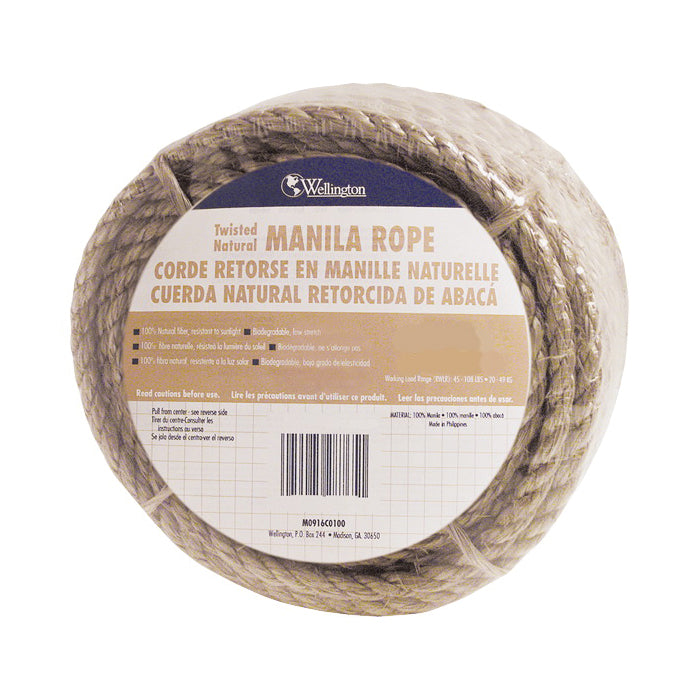T.W. Evans Cordage 26-001 Rope, 1/4 in Dia, 50 ft L, 54 lb Working Load, Manila, Natural
