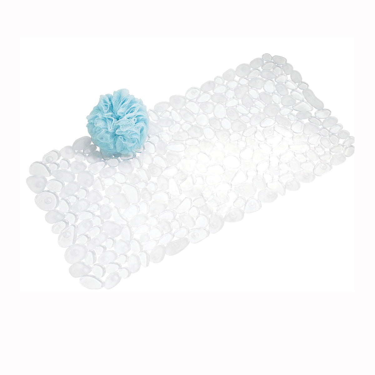 iDESIGN 80010 Pebble Bath Mat, 26-1/2 in L, 13-3/4 in W, PVC, Clear