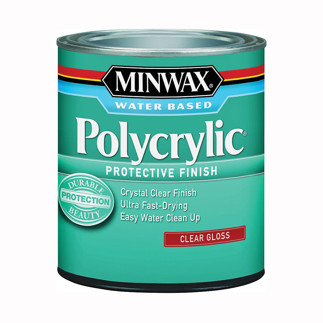 Minwax Polycrylic 255554444 Protective Finish Paint, Gloss, Liquid, Crystal Clear, 0.5 pt, Can