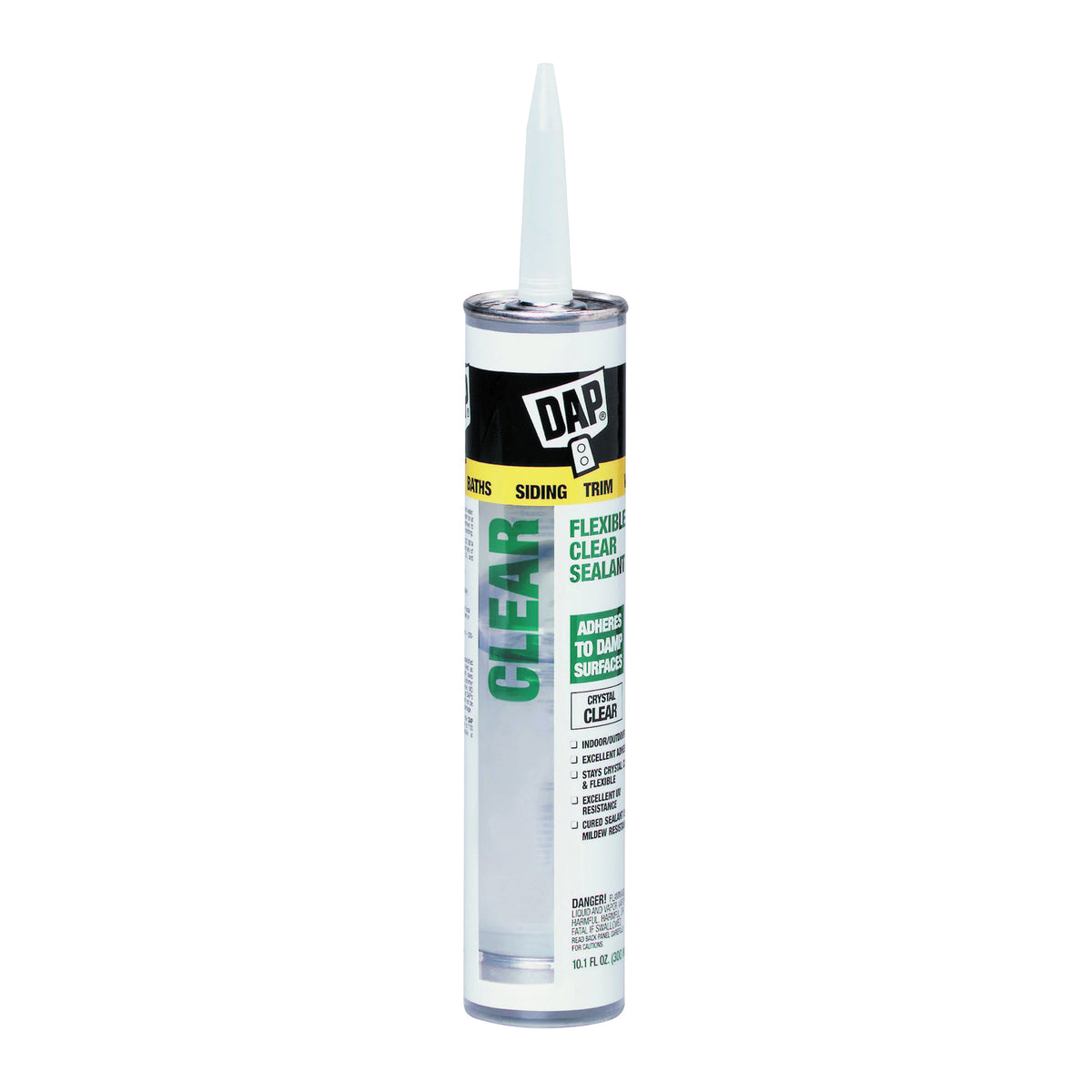 DAP 18384 Premium Elastomeric Sealant, Crystal Clear, 20 to 120 deg F, 10.1 oz Cartridge