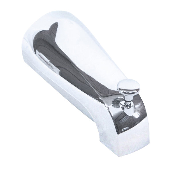 US Hardware P-037B Bathtub Spout with Diverter, 1/2 in Connection, MNPT, Metal, Chrome Plated