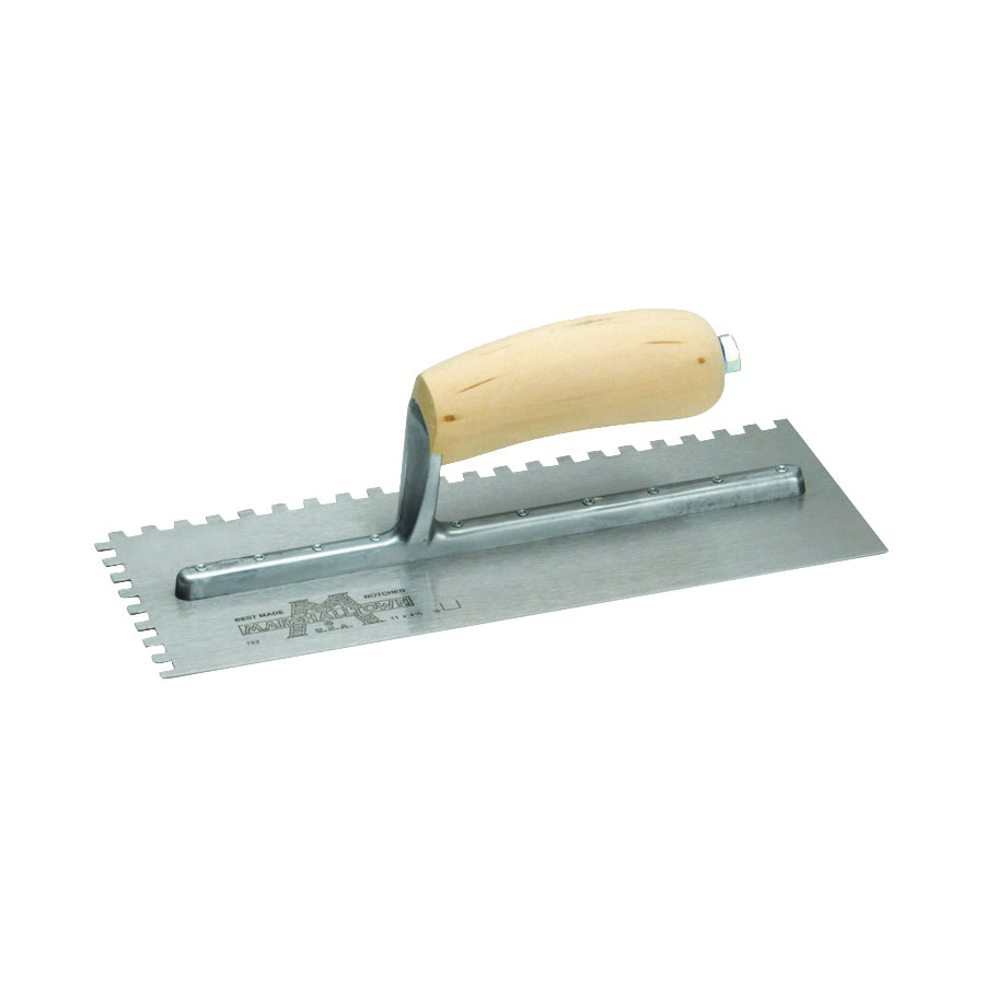 Marshalltown 702S Trowel, 11 in L, 4-1/2 in W, Square Notch, Curved Handle