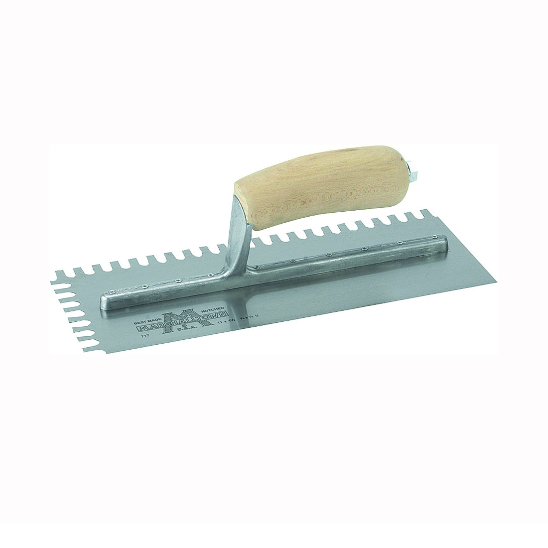 Marshalltown 704S Trowel, 11 in L, 4-1/2 in W, U Notch, Curved Handle