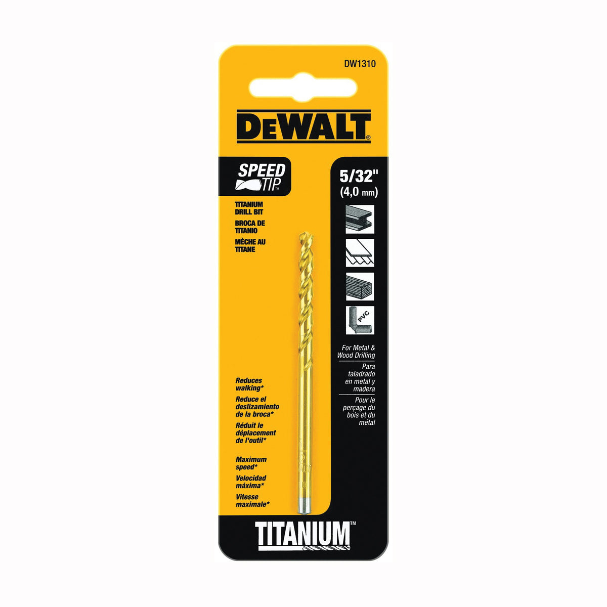 DeWALT DW1310 Jobber Drill Bit, 5/32 in Dia, 3-1/8 in OAL, Parabolic Flute, 5/32 in Dia Shank, Straight Shank