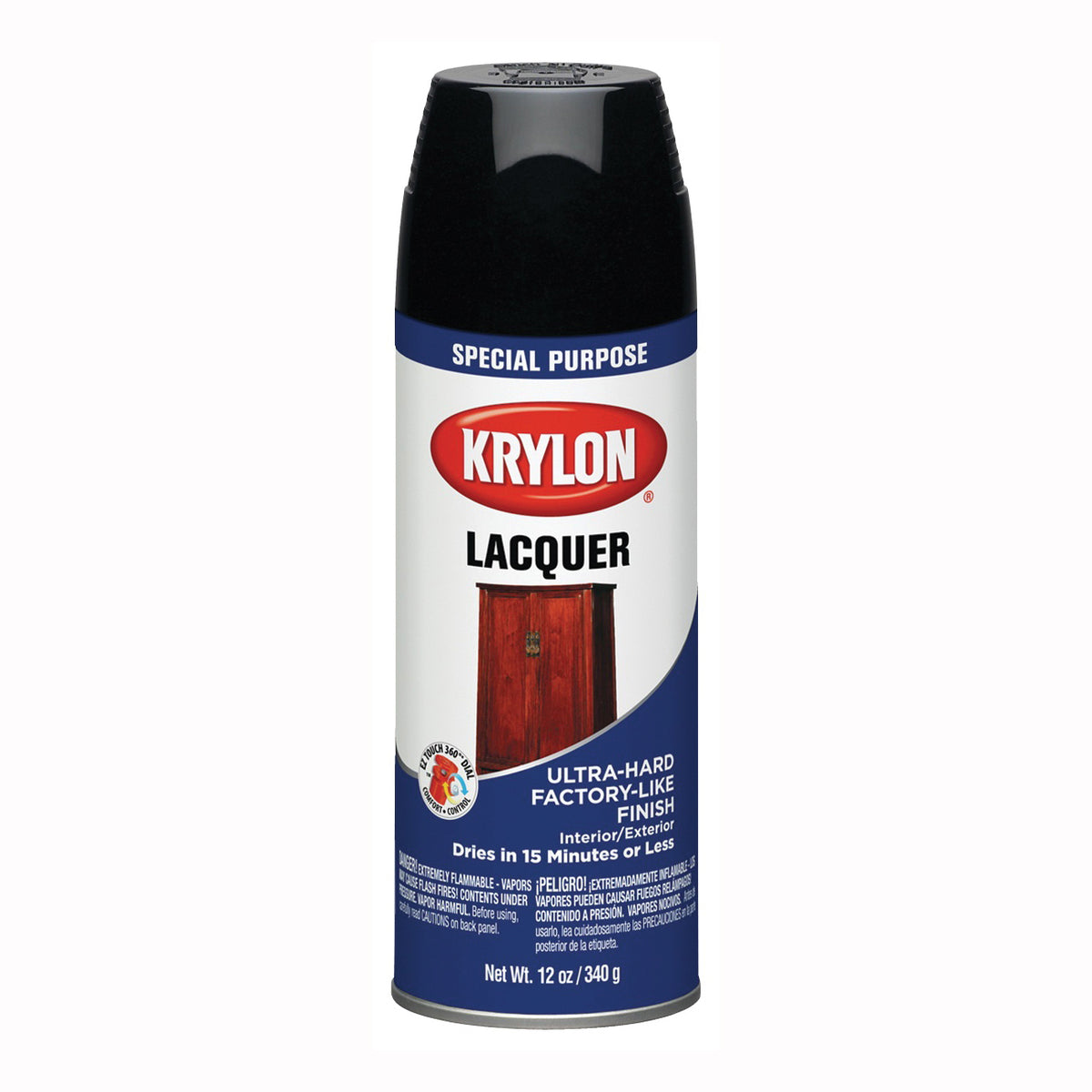 Krylon K07030007 Lacquer Spray Paint, Gloss, Liquid, Black, 12 oz, Aerosol Can