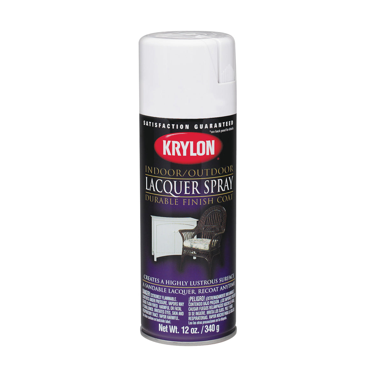 Krylon K07031007 Lacquer Spray Paint, Gloss, Liquid, White, 12 oz, Aerosol Can
