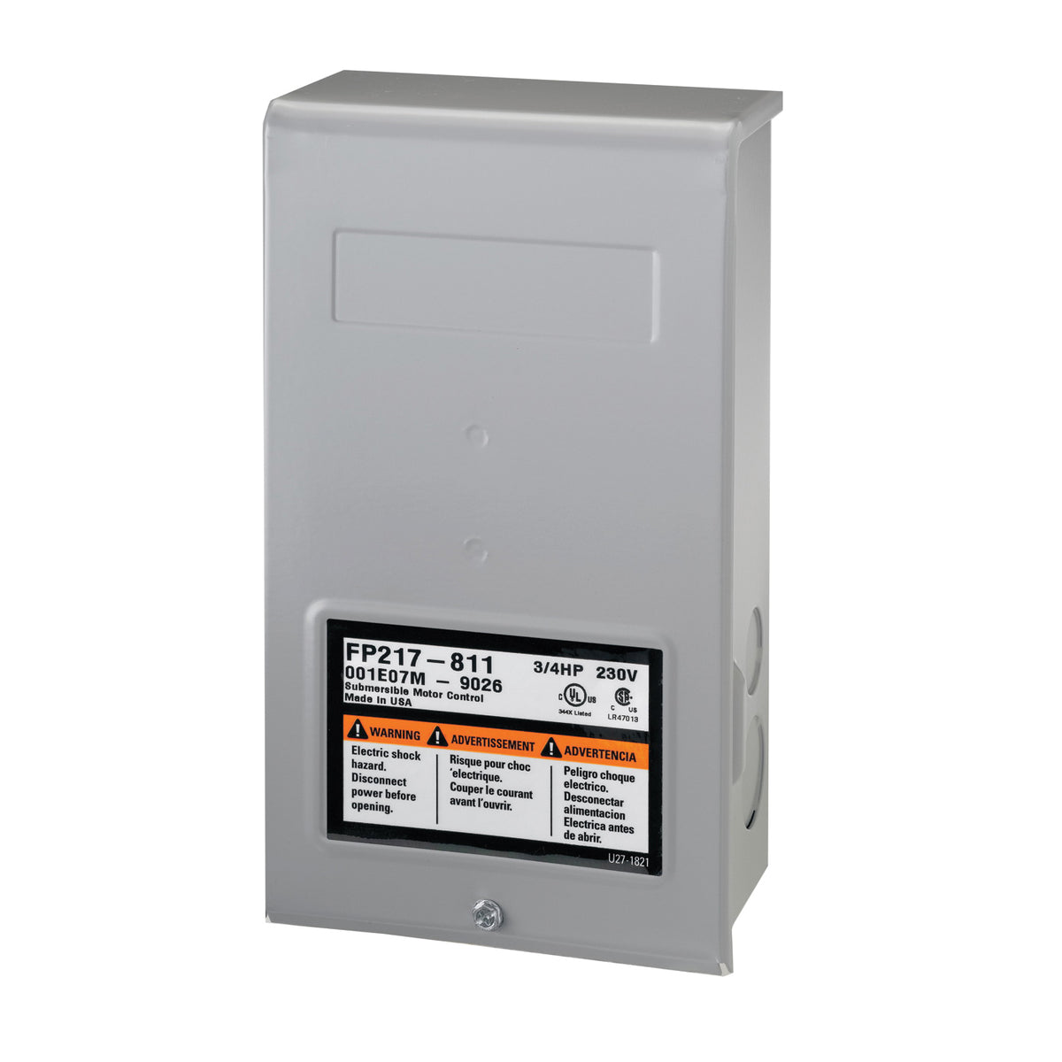 Flotec FP217-810 Control Box, 230 V, 0.5 hp, 3-Wire, Multiple Size Electrical Knockout, NEMA 3R Enclosure