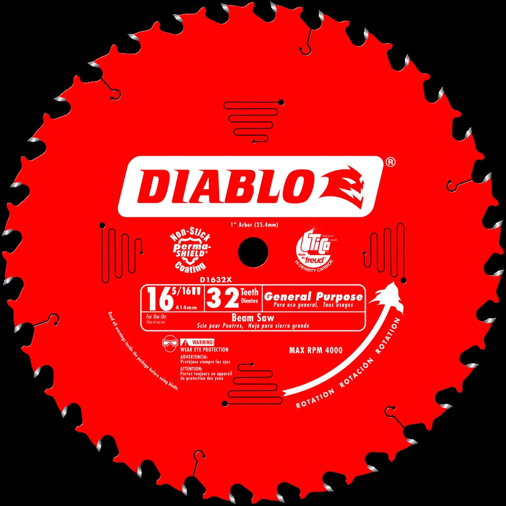 Diablo D1632X Circular Saw Blade, 16-5/16 in Dia, 1 in Arbor, 32-Teeth, Carbide Cutting Edge