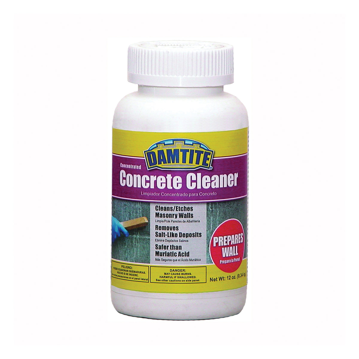 DAMTITE 09712 Concrete Cleaner, Solid, Odorless, Opaque White, 12 oz, Bottle