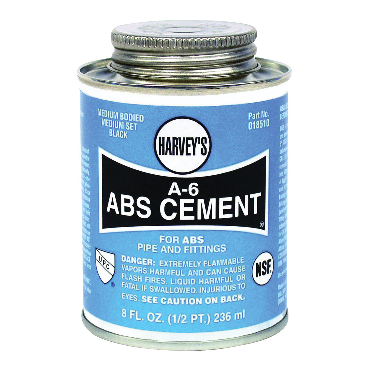 Harvey A-6 Series 018510-24 Solvent Cement, Opaque Liquid, Black, 8 oz Can