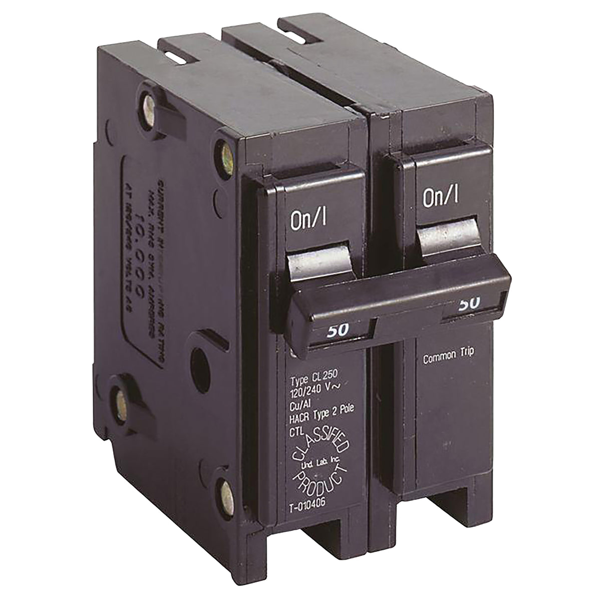 Cutler-Hammer CL250 Circuit Breaker, Type CL, 50 A, 2 -Pole, 120/240 V, Common Trip, Plug Mounting