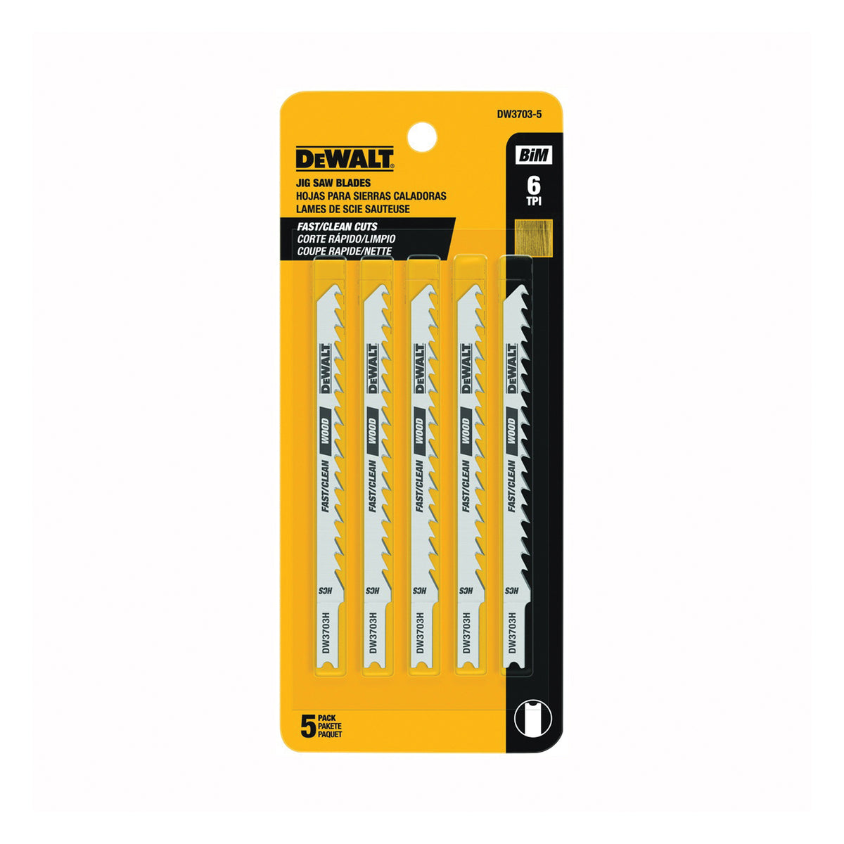 DeWALT DW3703-5 Jig Saw Blade, 1/4 in W, 6 TPI