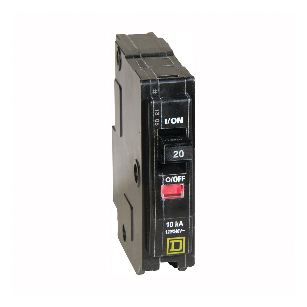 Square D QO QO120CP Circuit Breaker, Mini, 20 A, 1 -Pole, 120/240 VAC, 48 VDC, Fixed Trip, Plug Mounting