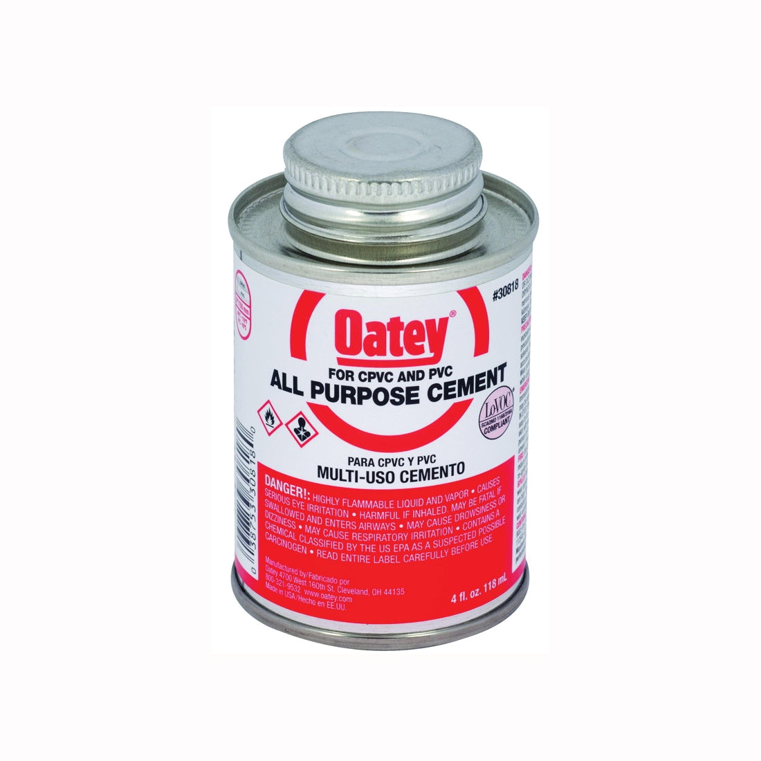 Oatey 30818 Solvent Cement, 4 oz Can, Liquid, Milky Clear