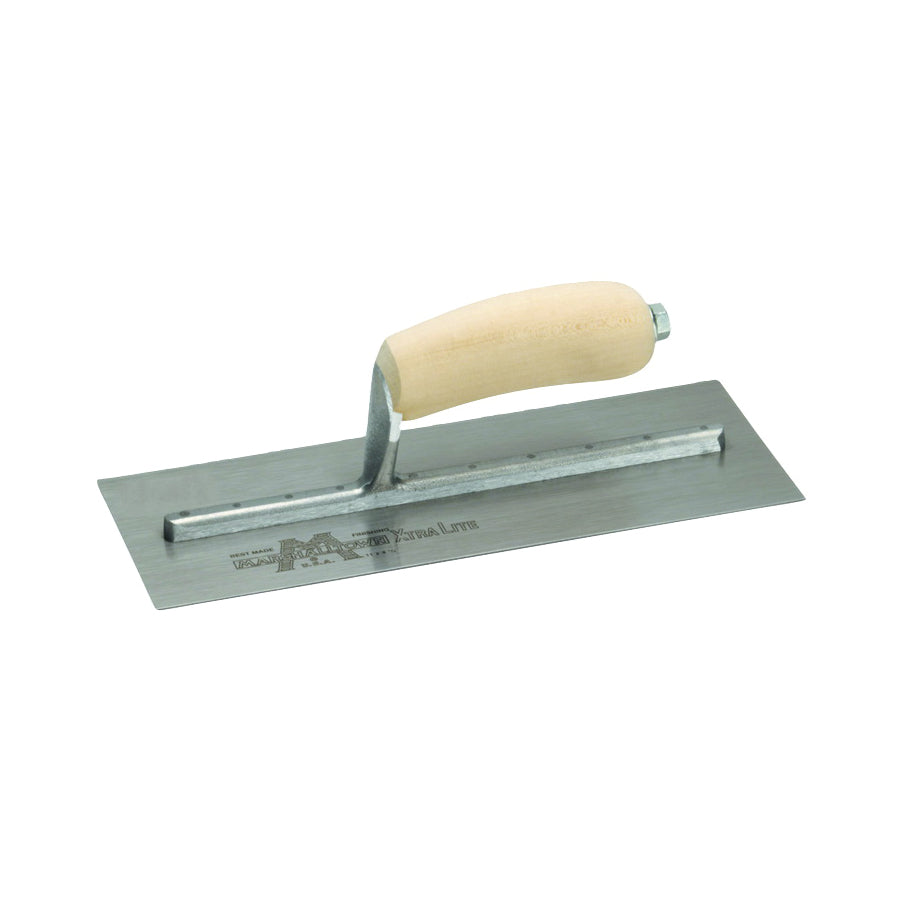 Marshalltown MXS1 Finishing Trowel, 11 in L Blade, 4-1/2 in W Blade, Spring Steel Blade, Curved Handle, Wood Handle