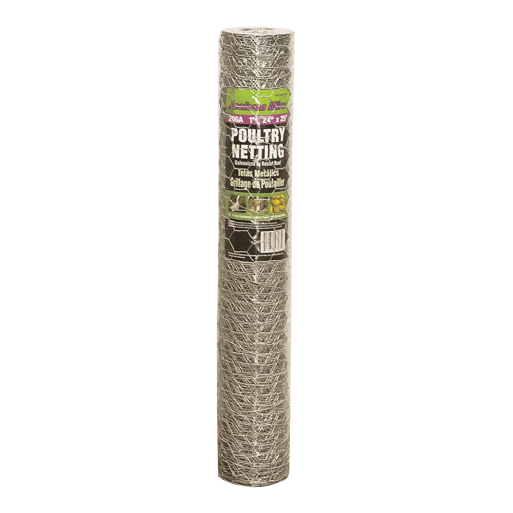 Jackson Wire 12 01 18 16 Poultry Hex Netting, 25 ft L, 24 in W, 20 Gauge, Hexagonal Mesh, 1 in Mesh, Galvanized