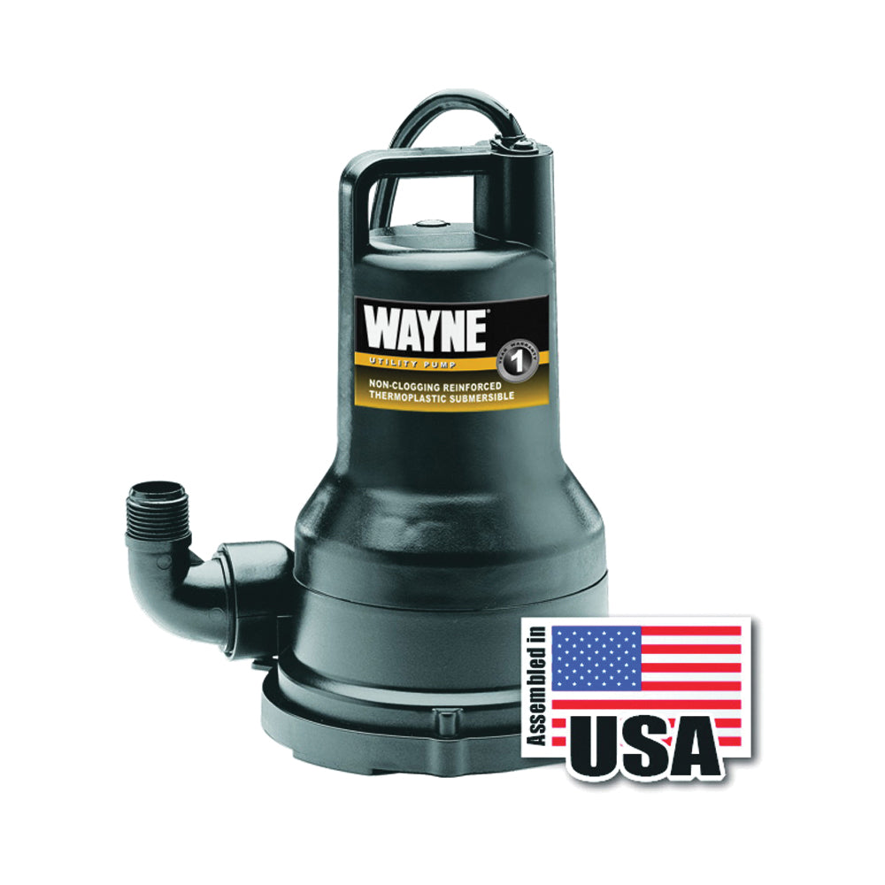 WAYNE VIP15 Submersible Utility Pump, 1-Phase, 6.2 A, 120 V, 0.2 hp, 1-1/4 in Outlet, 2050 gph, Thermoplastic Impeller