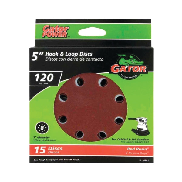 Gator 4141 Sanding Disc, 5 in Dia, 120 Grit, Fine, Aluminum Oxide Abrasive, Vented