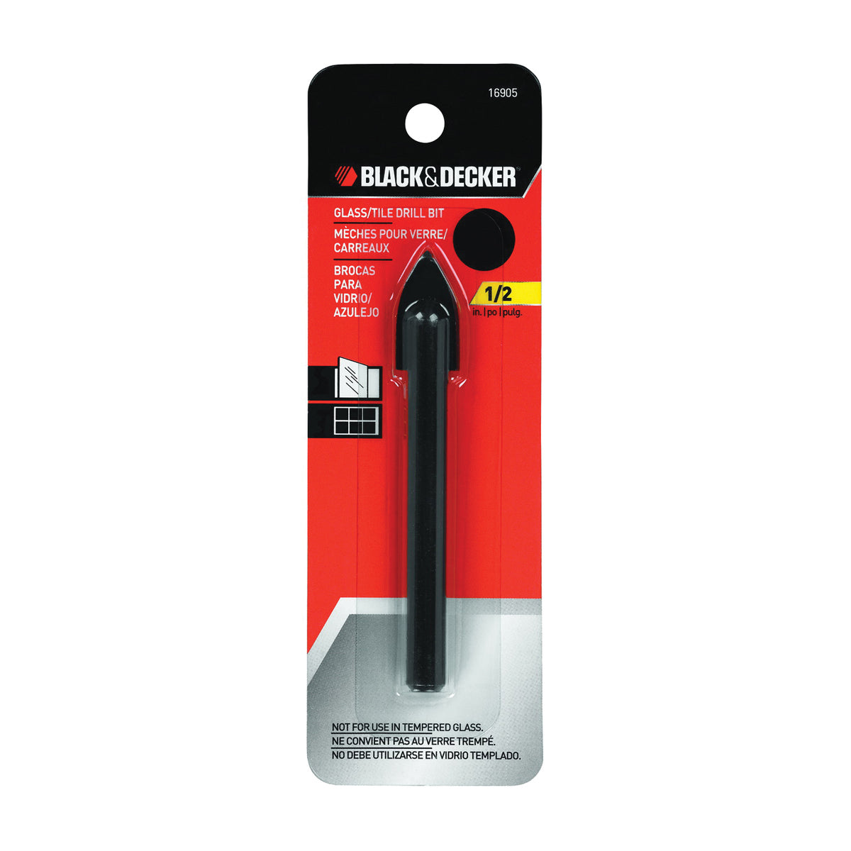 Black+Decker 16905 Drill Bit, 1/2 in Dia, 3-7/8 in OAL, 1/2 in Dia Shank