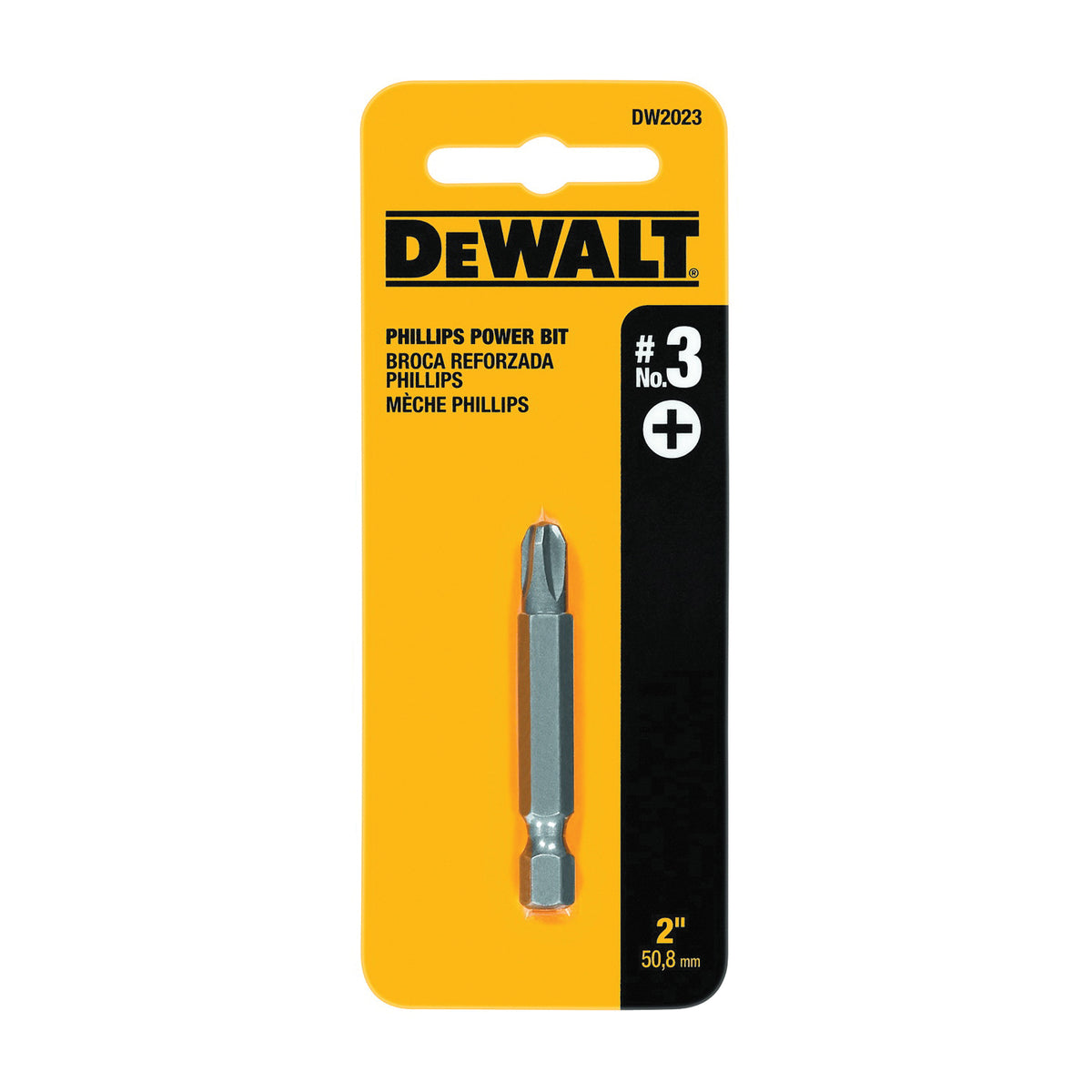 DeWALT DW2023 Power Bit, #3 Drive, Phillips Drive, 1/4 in Shank, Hex Shank, 2 in L, Steel