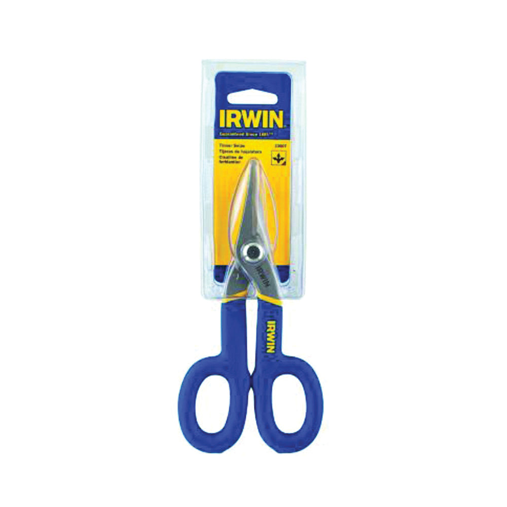 IRWIN 23007 Tinner Snip, 7 in OAL, 2 in L Cut, Curved, Straight Cut, Steel Blade, Double-Dipped Handle, Green Handle