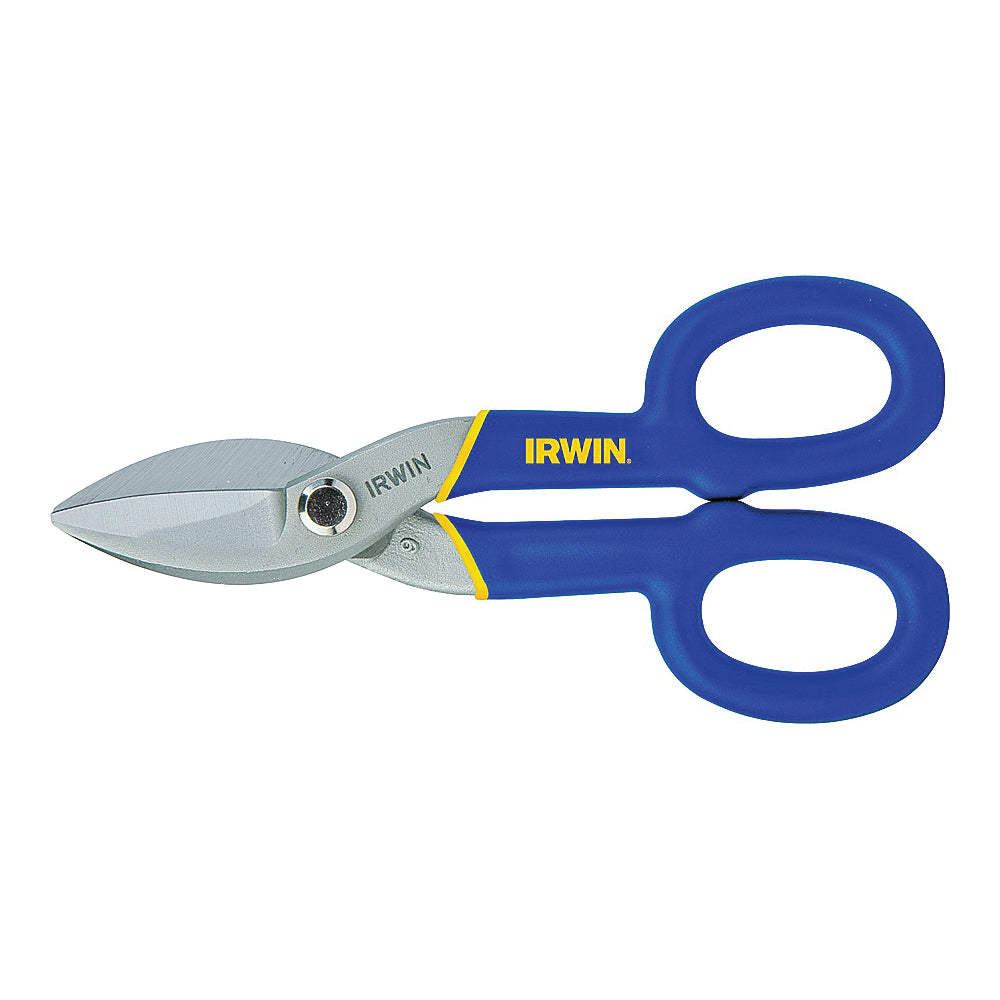 IRWIN 22007 Tinner Snip, 7 in OAL, 1-1/2 in L Cut, Curved, Straight Cut, Steel Blade, Double-Dipped Handle
