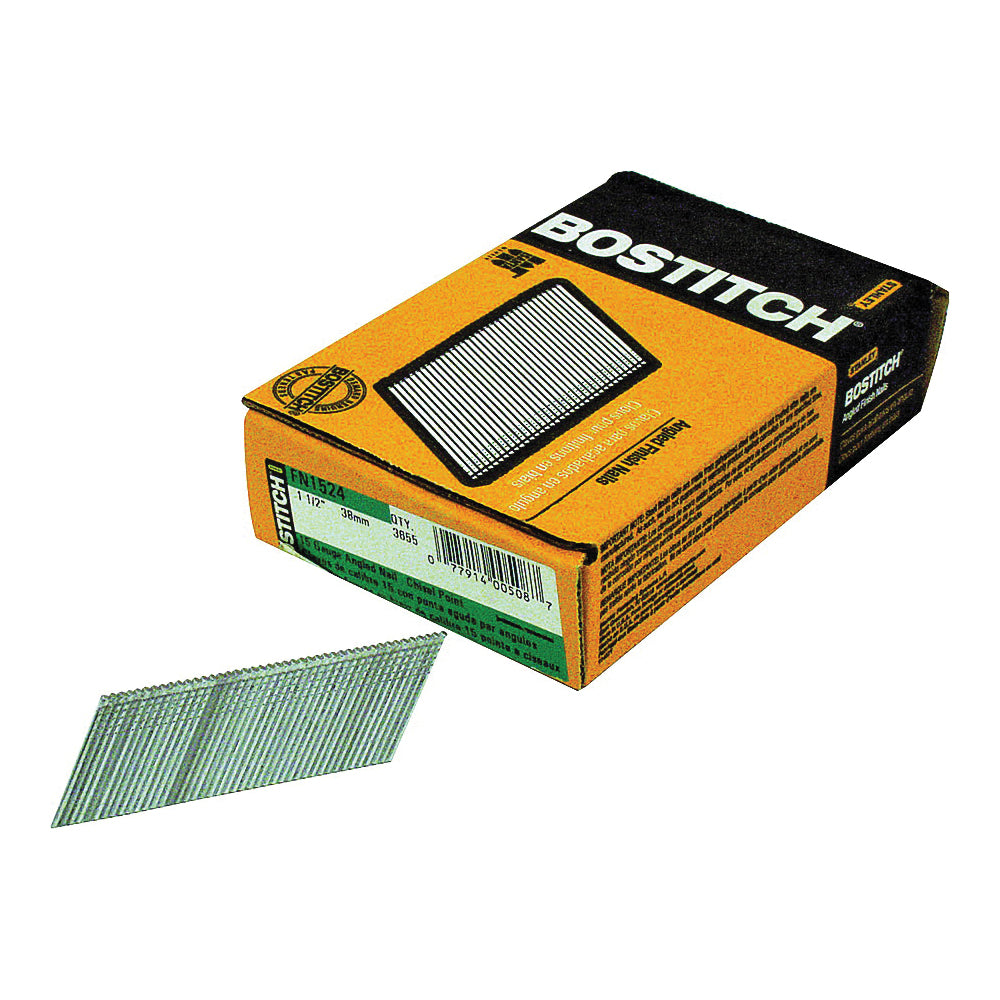 Bostitch FN1524 Finish Nail, 1-1/2 in L, 15 Gauge, Galvanized Steel, Coated, Round Head, Smooth Shank
