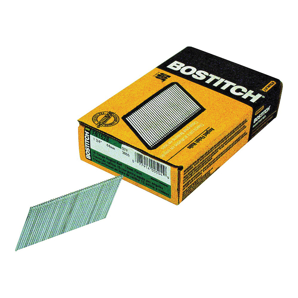 Bostitch FN1528 Finish Nail, 1-3/4 in L, 15 Gauge, Galvanized Steel, Coated, Round Head, Smooth Shank