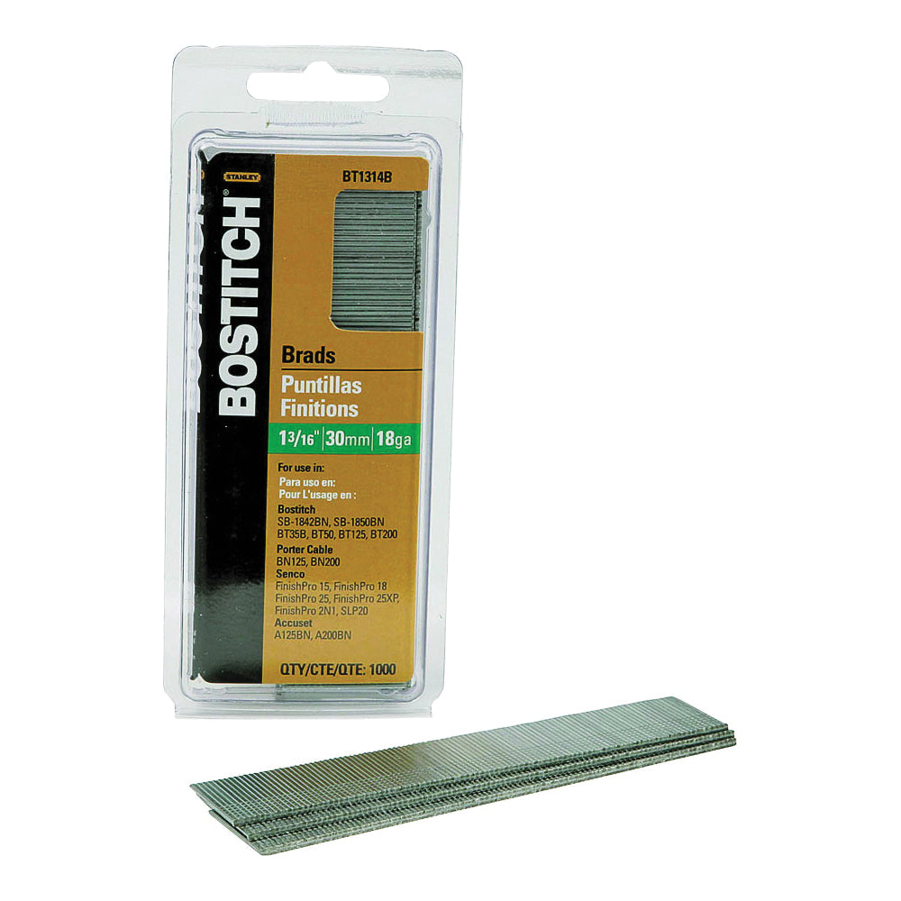Bostitch BT1314B Nail, 1-3/16 in L, 18 Gauge, Steel, Coated, Brad Head, Smooth Shank