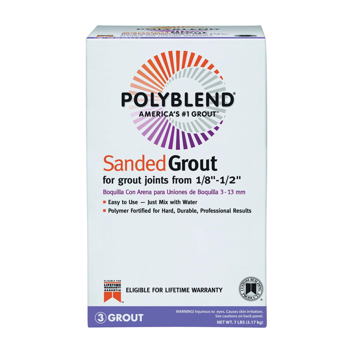 CUSTOM PBG3817-4 Tile Grout, Powder, Characteristic, Bright White, 7 lb Box