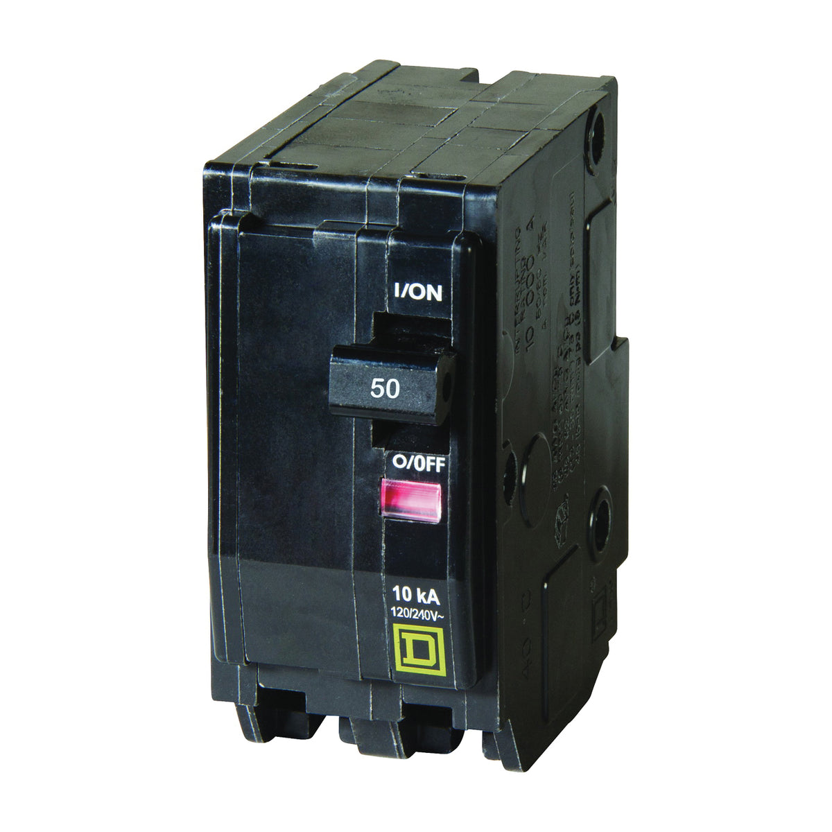 Square D QO QO250C Circuit Breaker, Mini, 50 A, 2 -Pole, 120/240 VAC, 48 VDC, Plug Mounting, Black