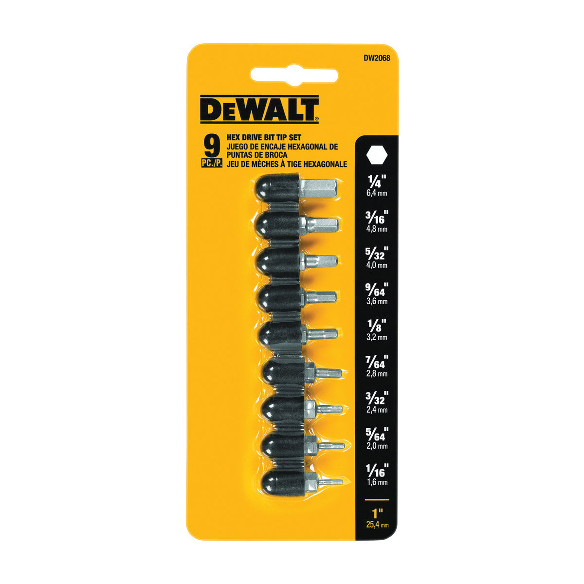 DeWALT DW2068 Hex Bit Set, 9-Piece, Steel