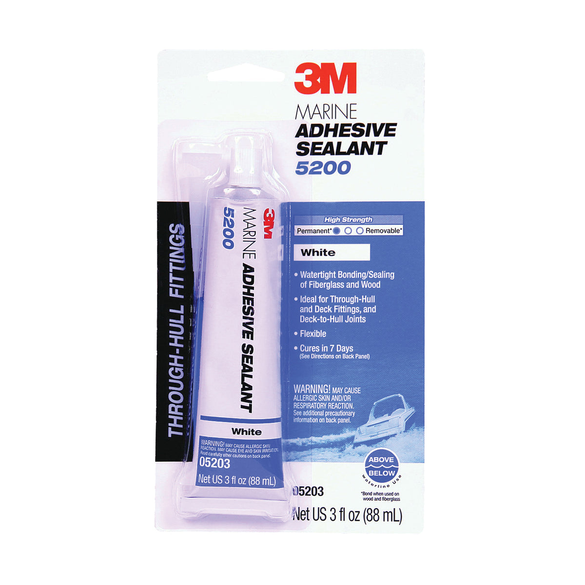 3M 5203 Marine Adhesive Sealant, Paste, White, 3 oz Tube