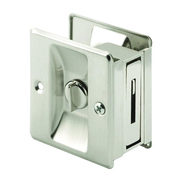 Prime-Line N 7239 Pocket Door Lock and Pull, Brass, Satin Nickel