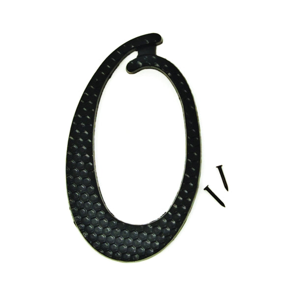 HY-KO DC-5/0 House Number, Character: 0, 4-3/4 in H Character, 2-3/4 in W Character, Black Character, Aluminum