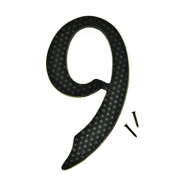 HY-KO DC-5/9 House Number, Character: 9, 4-3/4 in H Character, 2-3/4 in W Character, Black Character, Aluminum
