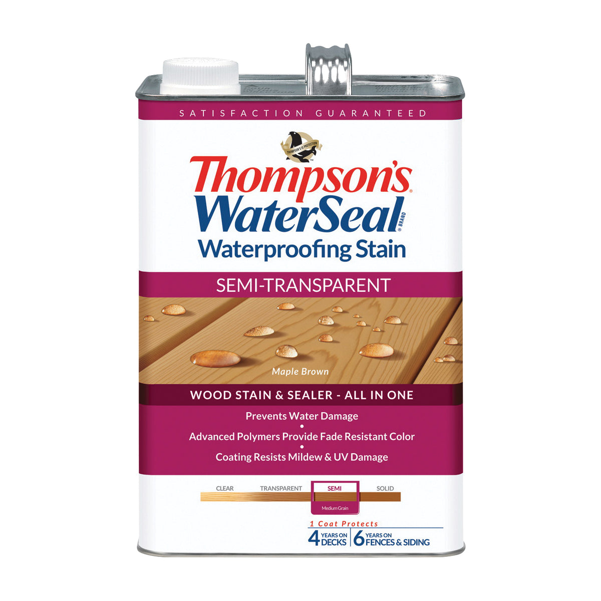 Thompson&#39;s WaterSeal TH.042821-16 Waterproofing Stain, Maple Brown, 1 gal, Can