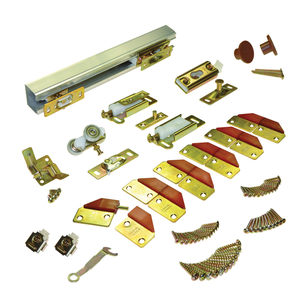 Johnson Hardware 100FD604 Panel Hardware Set, 60 in L Track, Top Mounting, For: 75 lb Bi-Fold Door