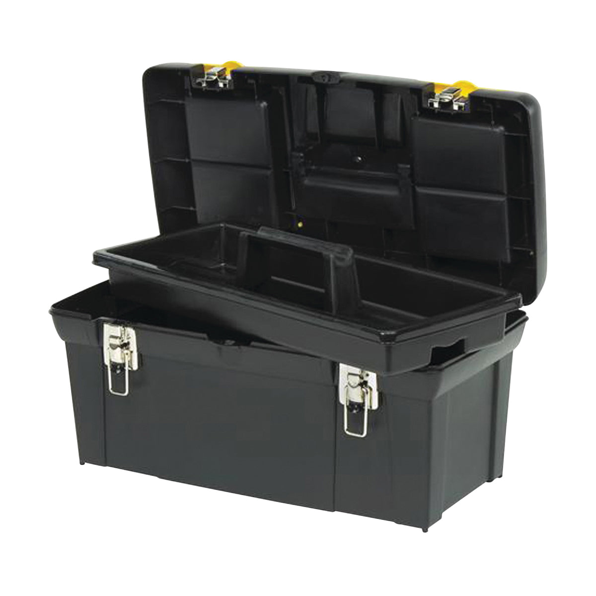 STANLEY 024013S Tool Box with Tray, 8.1 gal, Plastic, Black/Yellow, 5-Compartment