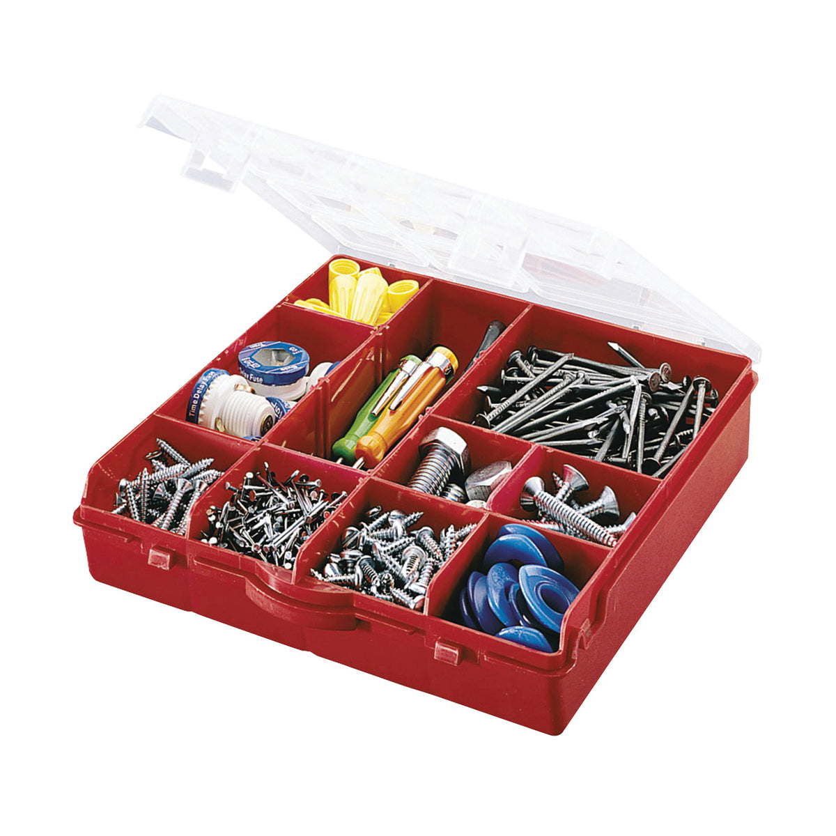 STACK-ON SBR-13 Storage Box with Removable Dividers, Plastic, Red, 13-Compartment