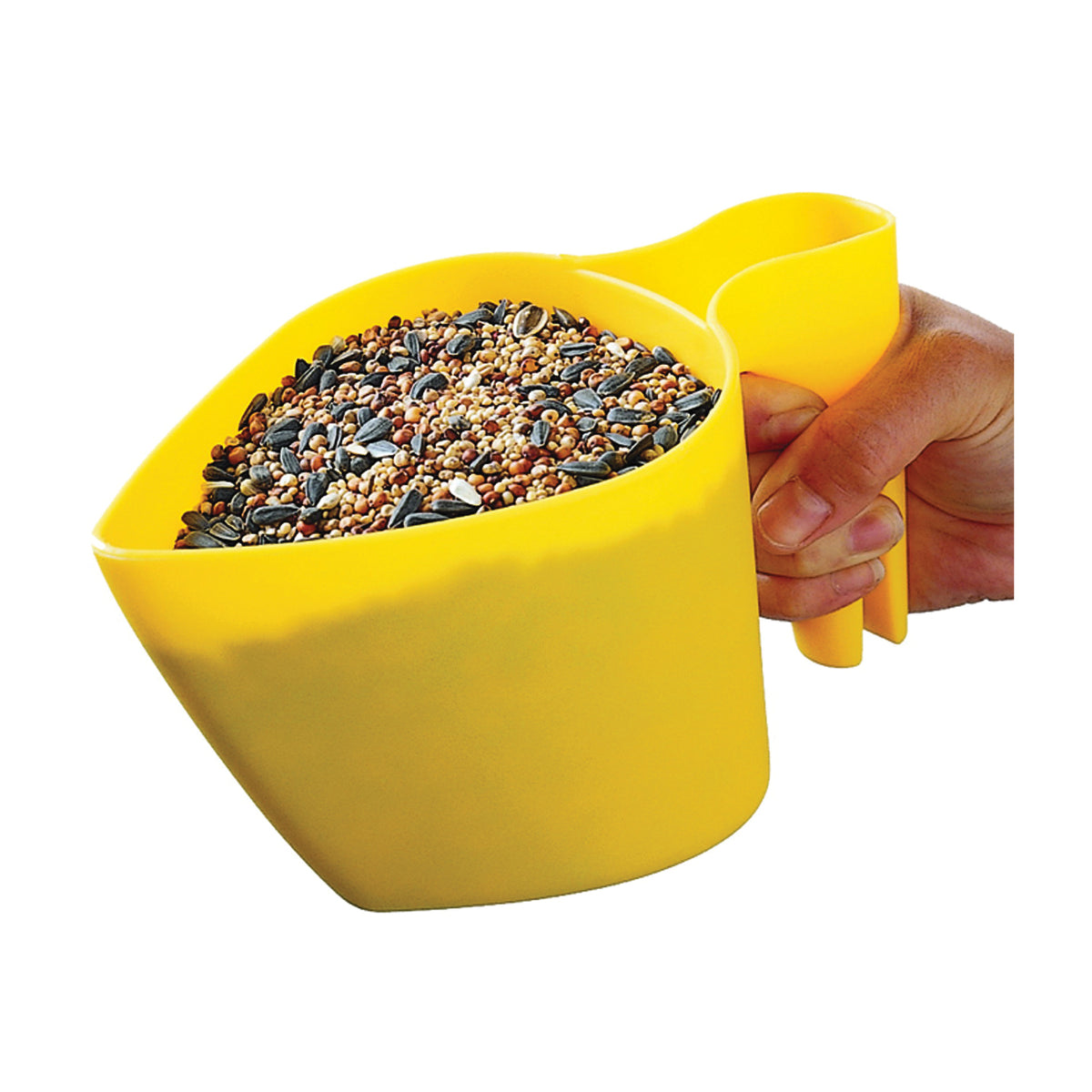 Perky-Pet Scoop N&#39; Fill 300-12 Bird Seed Scoop, Plastic, Bright Yellow, For: Bird Feeder