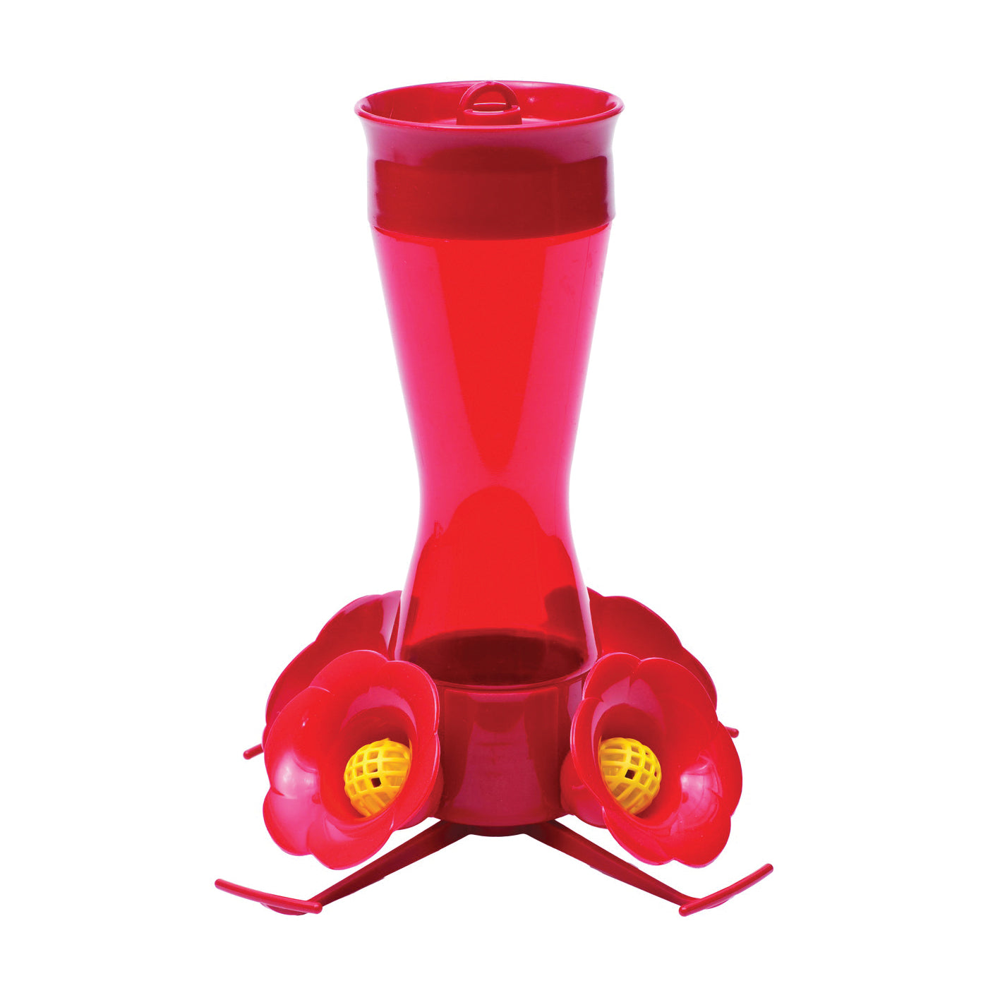 Perky-Pet 403CP Bird Feeder, 8 oz, 4-Port/Perch, Plastic, Red, 9-1/2 in H