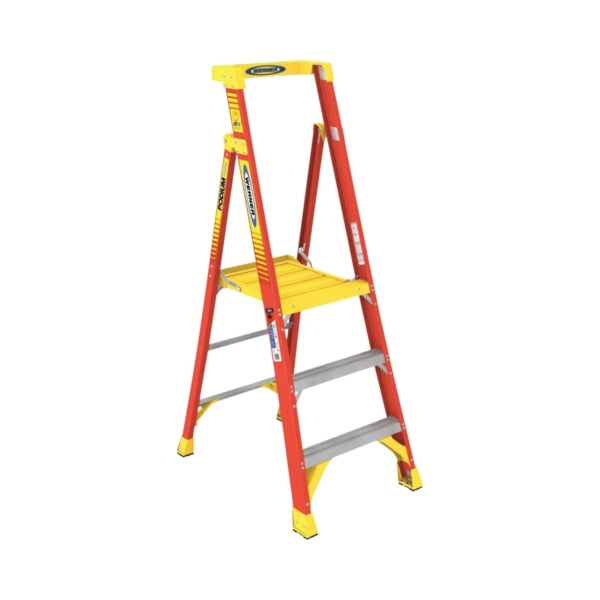 WERNER PD6203 Ladder, 3 ft Max Standing H, 300 lb, Type IA Duty Rating, 3-Rung, 3 in D Step, Fiberglass, Yellow