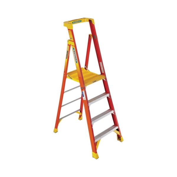 WERNER PD6204 Podium Ladder, 4 ft Max Standing H, 300 lb, Type IA Duty Rating, 4-Rung, 3 in D Step, Fiberglass