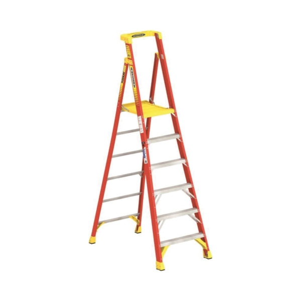 WERNER PD6206 Podium Ladder, 6 ft Max Standing H, 300 lb, Type IA Duty Rating, 6-Rung, 3 in D Step, Fiberglass