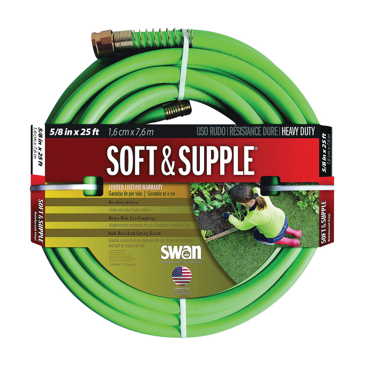 SWAN SNSS58025 Garden Hose, 25 ft L, Rubber/Vinyl, Green