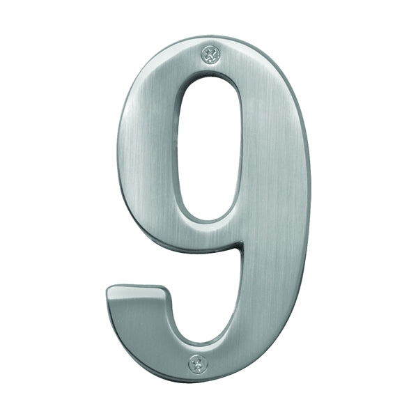 HY-KO Prestige Series BR-51SN/9 House Number, Character: 9, 5 in H Character, Nickel Character, Solid Brass