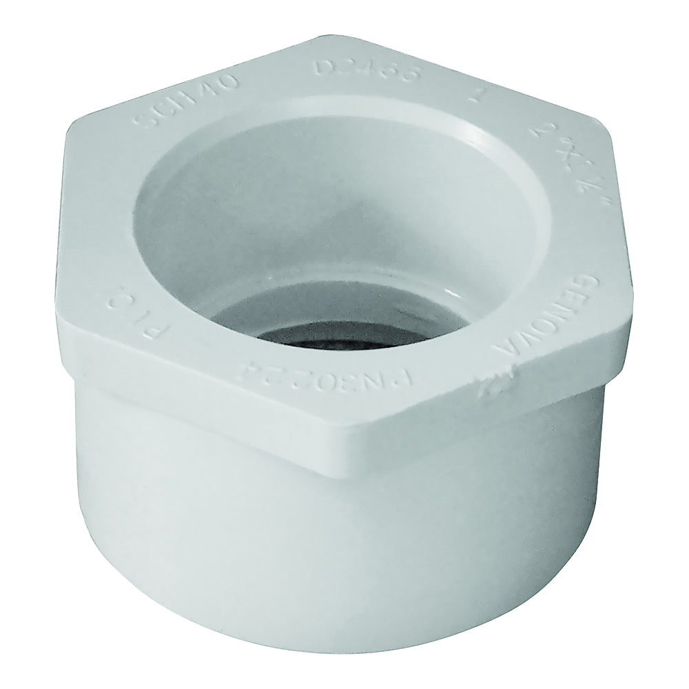 GENOVA 300 Series 30224 Reducing Bushing, 2 x 1-1/4 in, Spigot x Slip, White, SCH 40 Schedule