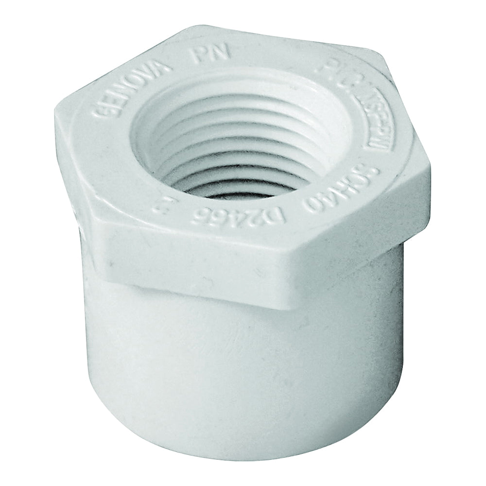 GENOVA 300 Series 34215 Reducing Bushing, 1 x 1/2 in, Spigot x FIP, White, SCH 40 Schedule